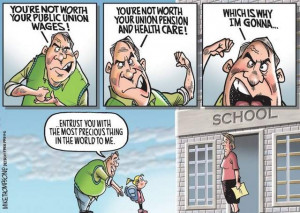 Detroit Free Press cartoon nicely sums the mooching teachers debate