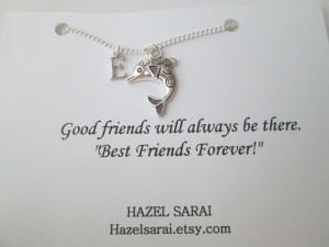 Dolphin, Initial Friends Necklace- Friend Quote Card