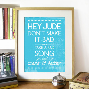 Beatles Song Music HEY JUDE Poster Art print illustrated with ...