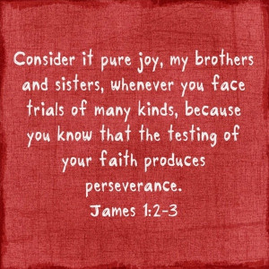 James 1:2-3 Consider it pure joy, my brothers, whenever you face ...