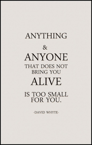... Anyone that does not bring you alive is too small for you. David White