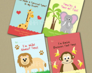 Personalized Zoo Animal Valentine& 39;s Day Cards - Elephant, Giraffe ...