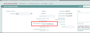 Quote Summary Details – Tax Exemption Certificate Number