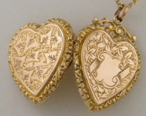 c1880 Faithfulness 9K Rose Gold Ant ique Locket Necklace / Victorian ...