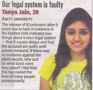 03/04/2011 : Our Legal System is faulty- Quote of Tanya Jain, Student ...