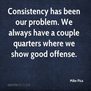 Consistency has been our problem We always have a couple quarters