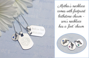 1174 Footprints on My Heart -- Mother & Son necklace set -- engraved ...