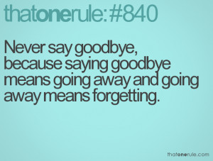 ... saying goodbye means going away and going away means forgetting