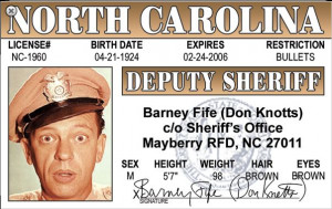 Barne Fife Driver License Deputy Sheriff
