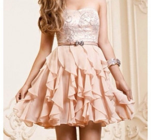 ... dress-peach-peach-dresses-sleevless-dress-cute-ruffles-country-prom