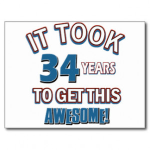 34 year old birthday designs postcard