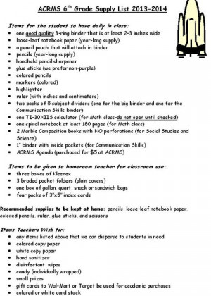 6th Grade Teams 6th Grade Supply List Curriculum Geography Fun ...