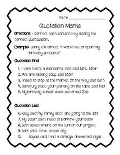 Quotation Marks Worksheet Review - FREE More