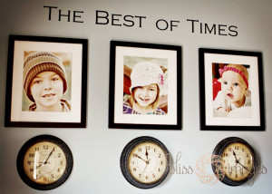 ... clocks below are stopped at the time of their birth. Love it! SOURCE