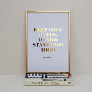 Coco Chanel, Heels High Quote, Gold Foil Print