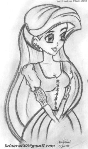 disney character girl ariel sketch drawn with black sketch pen and ...