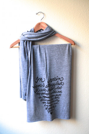 Jane Austen Quote Book Scarf in Grey. Mr. Darcy's Proposal. MADE TO ...
