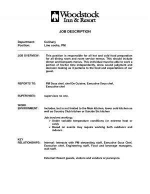 Line Cook Job Description Resume
