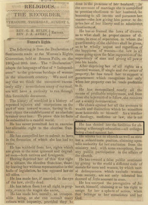 Seneca Falls Newspaper article about the Women's Rights Convention
