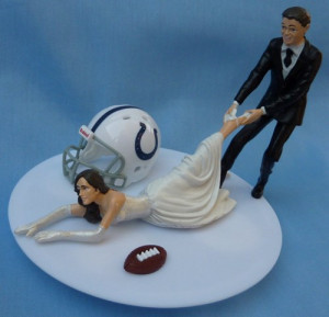 Indianapolis Colts Indy G Football Themed Wedding Cake Topper, Garter