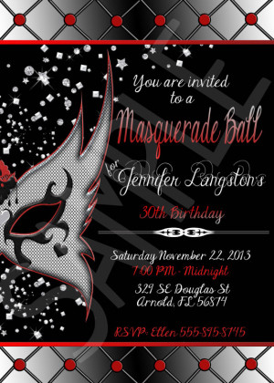 Masquerade Ball Birthday Party Printable Invitation - BPM1000