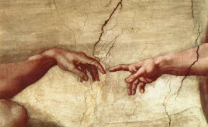 Michelangelo God and Adam Hands