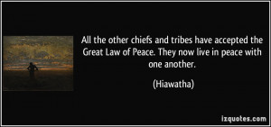 ... Law of Peace. They now live in peace with one another. - Hiawatha