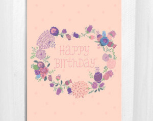 Happy Birthday, Greeting Card, Flor al, Nougat Colour, 5x7 ...