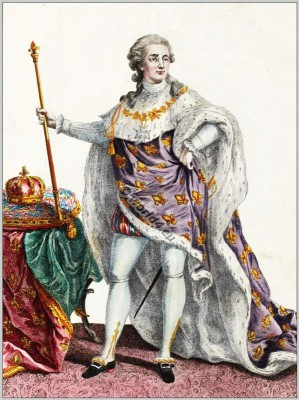 French King Louis XVI. French rococo fashion and costumes.