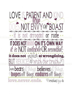 Corinthians 1348a Quote Love Is Patient and Kind by dewlawdees, $10.00