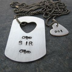 SIR and pet Necklace Set, aluminum dog tag, tiny heart necklace ...