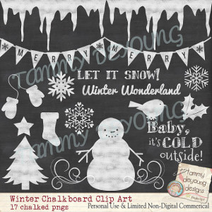 Christmas Snowman Clipart chalkboard images, digital winter graphics ...