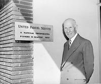 The founder of UPS, Jim Casey, is shown in Seattle in 1952.