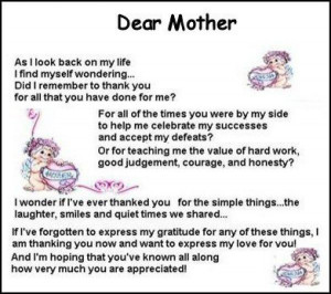 mothers poem Dear mother Poems Sayings For Mom