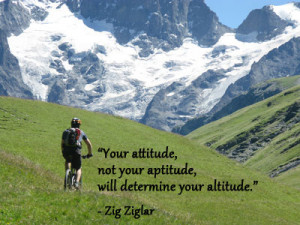 Mountain biking in snow capped mountains with Zig Ziglar quote about ...