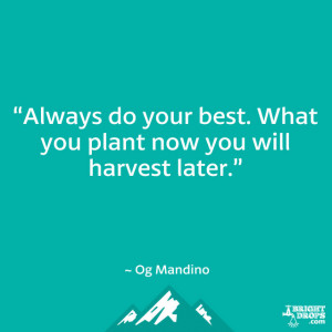 Always do your best. What you plant now you will harvest later ...
