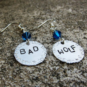 Dr Who Quote - BAD WOLF - Hand Stamped Earrings -Made to Order