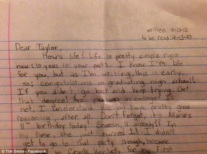 ... Taylor: The letter was written by the 12-year-old in April last year