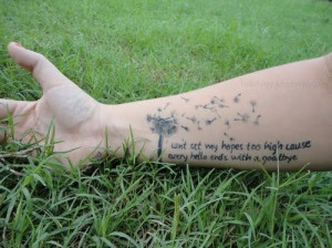 arm, dandelion, ink, quote, tattoo