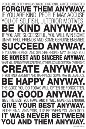 Mother Teresa Anyway Quote Motivational Plastic Sign Wall sign