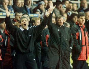 ... be: Keegan (left) lost the 1996 title race to Ferguson and Man United