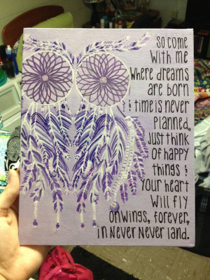 Painted this Owl dreamcatcher with Peter Pan quote for my bf's sister ...