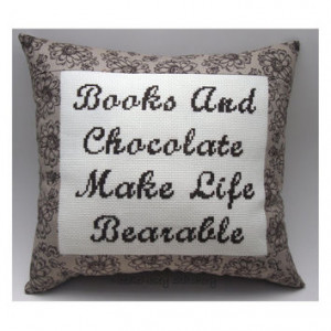 Funny Cross Stitch Pillow, Funny Quote, Brown Pillow, Books and ...