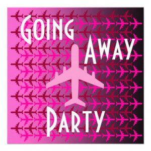 Going Away Party Invitation Card Plane Pink