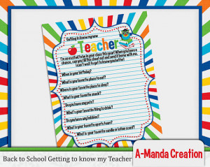 Back to School Getting to know your teacher printable fill in gift ...