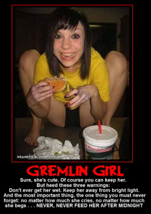 Freaky Gremlin Girl Eating A Hamburger