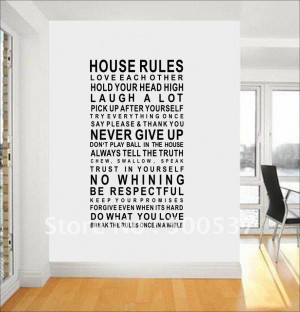 Fashion 60*120cm Vinyl Wall Quote ,House rules Home Decorative Vinyl ...