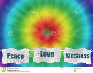 Peace love and kindness retro tie-dye background for hippie concept.