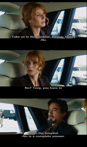 ... night inspirational quote: No is a complete answer (Tony Stark