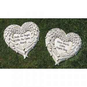 Set of 2 Heart Shaped Angel Wings with Religious Quote Outdoor Patio ...